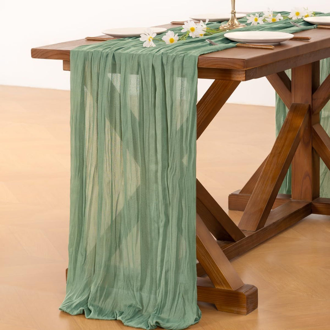 Buy farmhouse furniture Sage Green Cheesecloth Table Runner Fall Thanksgiving Boho Rustic Farmhouse Gauze 120 inch 10FT Cheese Cloth Runner for Wedding Party Baby Shower Birthday Home Decor Holiday - Modern Cottage Farmhouse Furniture