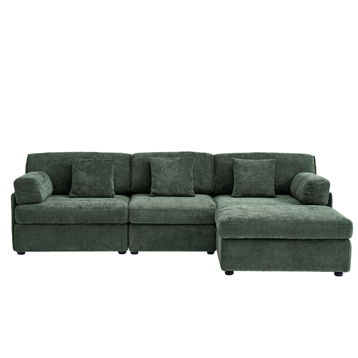 Buy farmhouse furniture Olea Farm | Oversized Green L-Shape 4 Seater Modular Farmhouse Sofa Couch - Modern Cottage Farmhouse Furniture