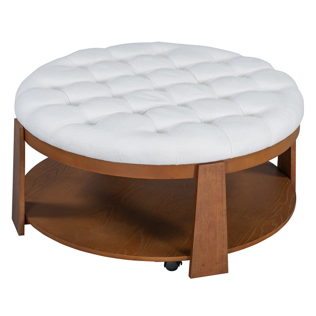 Buy farmhouse furniture Best Farmhouse Ottoman Coffee Table | Large Round 2-Tier Tufted Oversized Ottoman - Modern Cottage Farmhouse Furniture