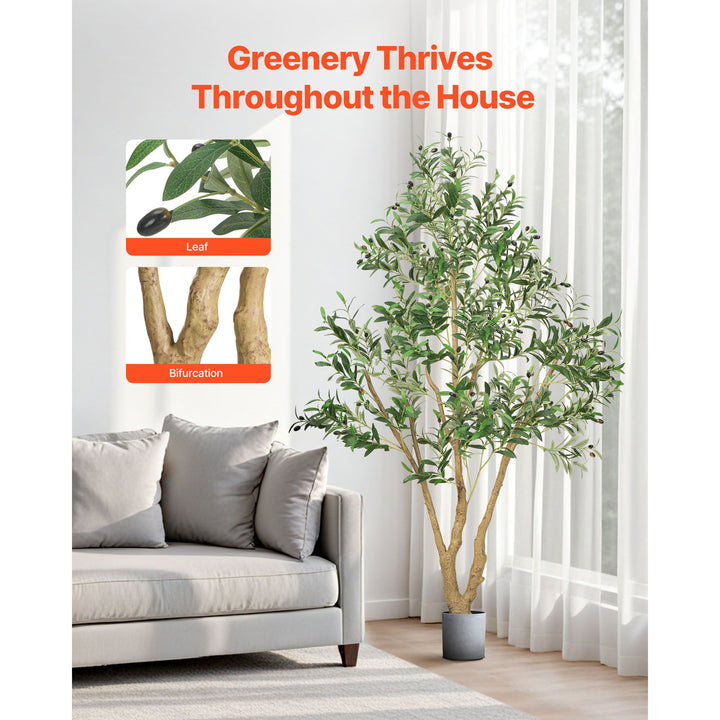 Buy farmhouse furniture 6FT Artificial Olive Tree with Black Pot, Tall Fake Tree with Natural Wood Trunk &amp; Realistic Green Leaves and Fruits, Indoor Faux Plant for Home, Office, Living Room, Corner Decor - Modern Cottage Farmhouse Furniture