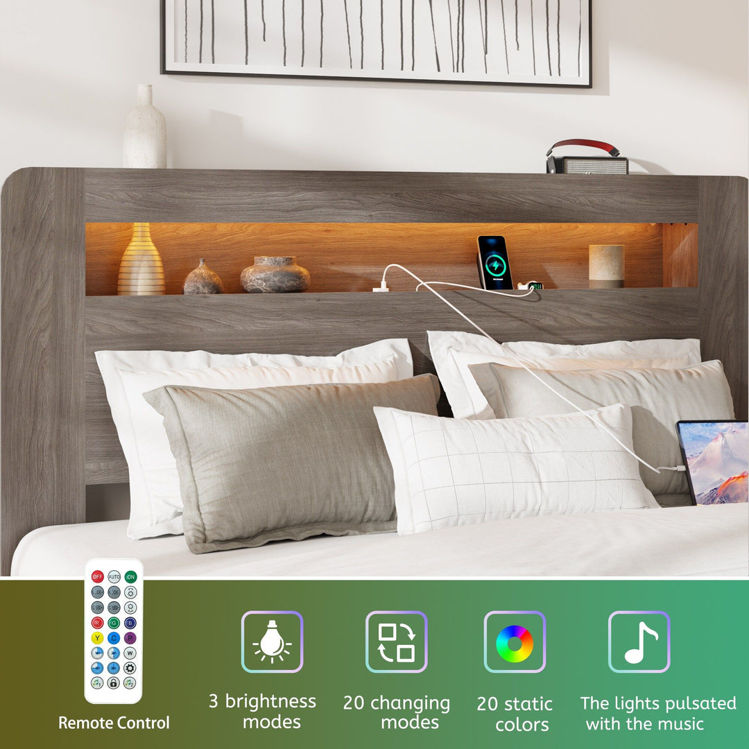 Buy farmhouse furniture Bed Frame King Size, Wood Platform Bed Frame with Storage LED Light Headboard and 2 USB , Noise Free,No Box Spring Needed and Easy Assembly Tool,Large Under Bed Storage,Dark Grey - Modern Cottage Farmhouse Furniture