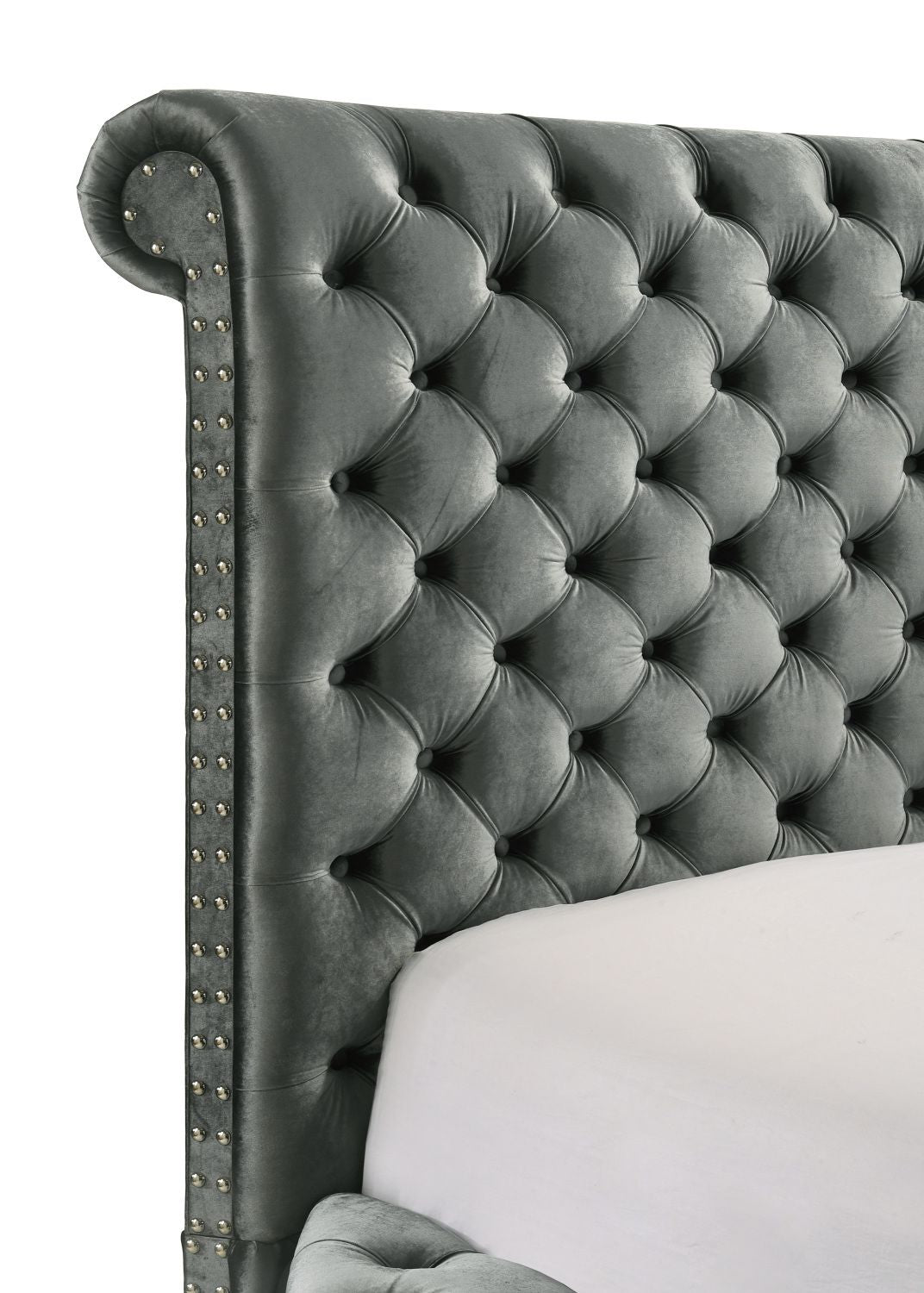 Buy farmhouse furniture 1pc Luxurious Circular King Size Bed Deeply Tufted Headboard Nail Head Trim Upholstered - Modern Cottage Farmhouse Furniture