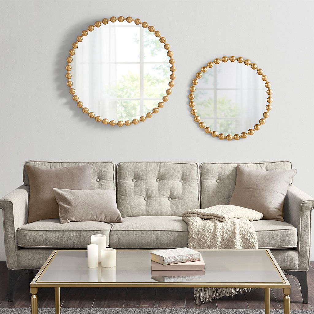 Buy farmhouse furniture Gold Beaded Round Wall Mirror 36"D - Modern Cottage Farmhouse Furniture