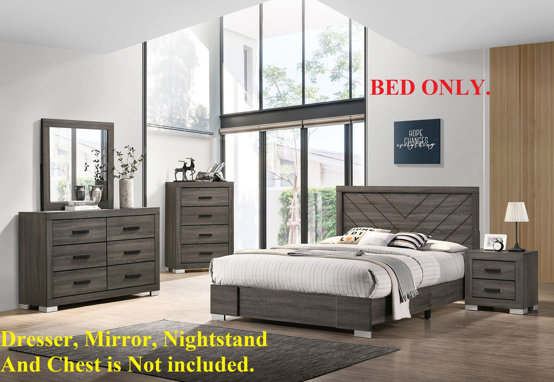 Buy farmhouse furniture Contemporary Grey Finish Unique King Size Bed 1pc Bedroom Furniture Unique Lines Headboard Wooden - Modern Cottage Farmhouse Furniture
