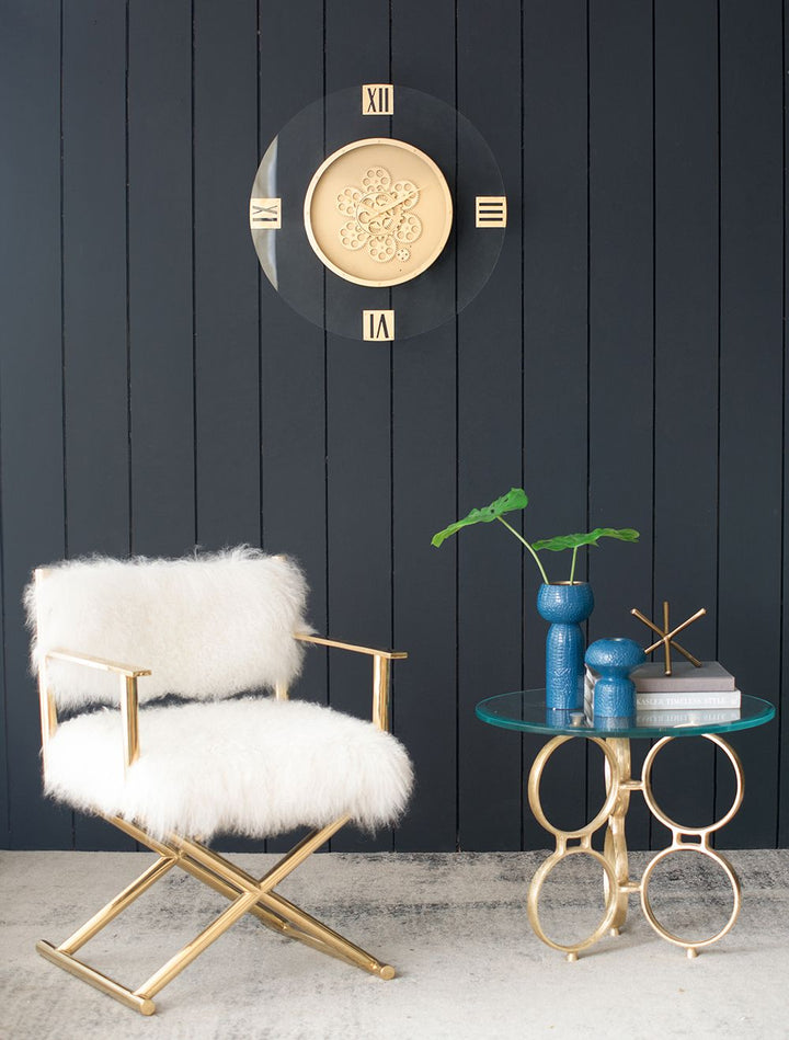 Buy farmhouse furniture 23.5" Wall Clock Round Moving Gear Roman Numeral - Modern Cottage Farmhouse Furniture
