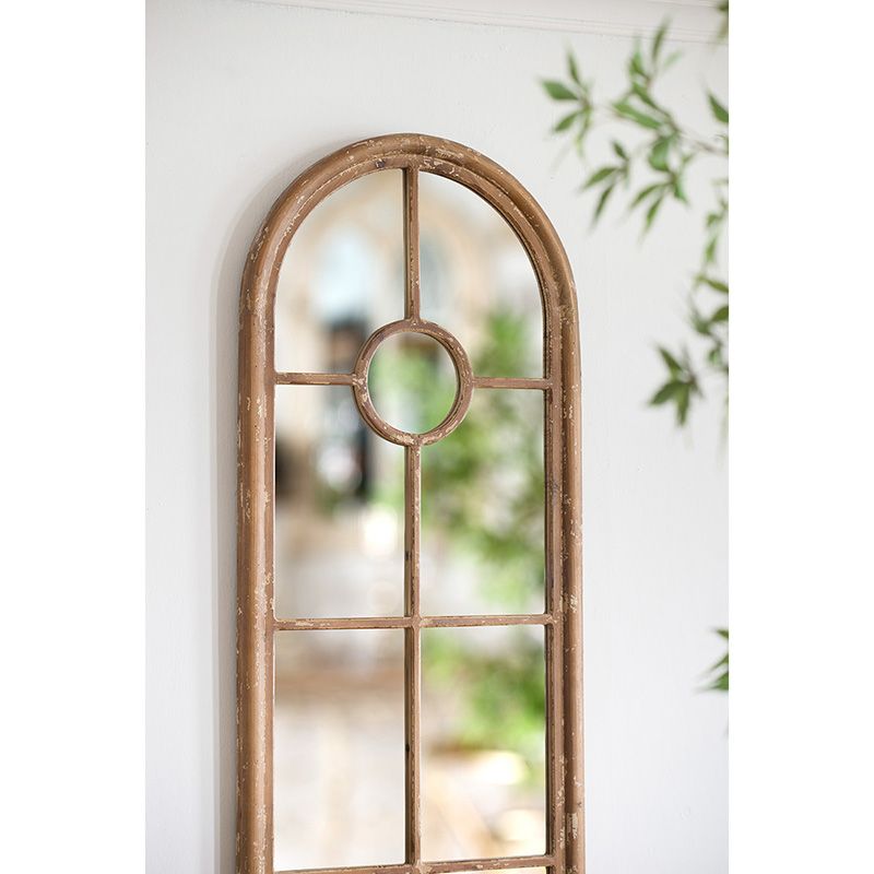 Buy farmhouse furniture Farmhouse Decorative Half-Round Elongated Mirror - Classic Window Design - Modern Cottage Farmhouse Furniture