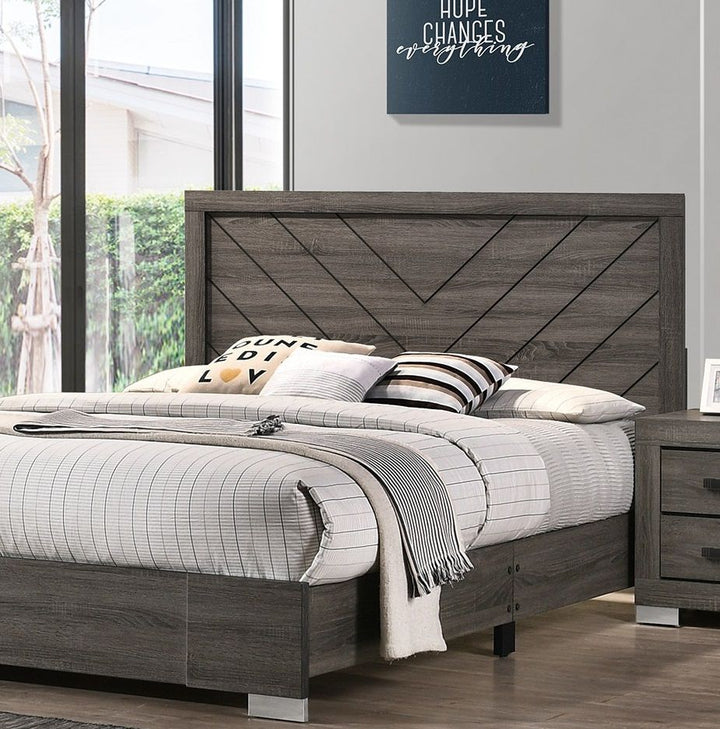 Buy farmhouse furniture Contemporary Grey Finish Unique King Size Bed 1pc Bedroom Furniture Unique Lines Headboard Wooden - Modern Cottage Farmhouse Furniture