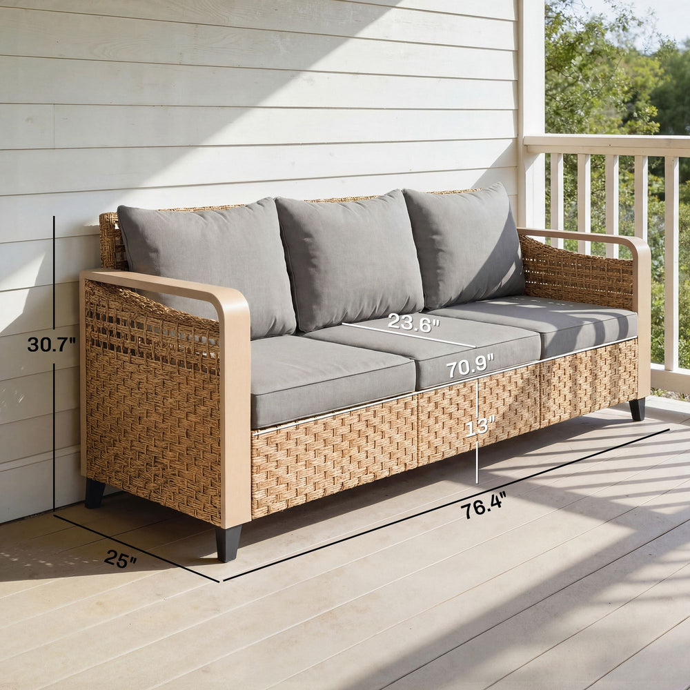 Buy farmhouse furniture Farmhouse Rattan Wicker Sofa 3-Seater Outdoor Patio Sofa Couch - Modern Cottage Farmhouse Furniture