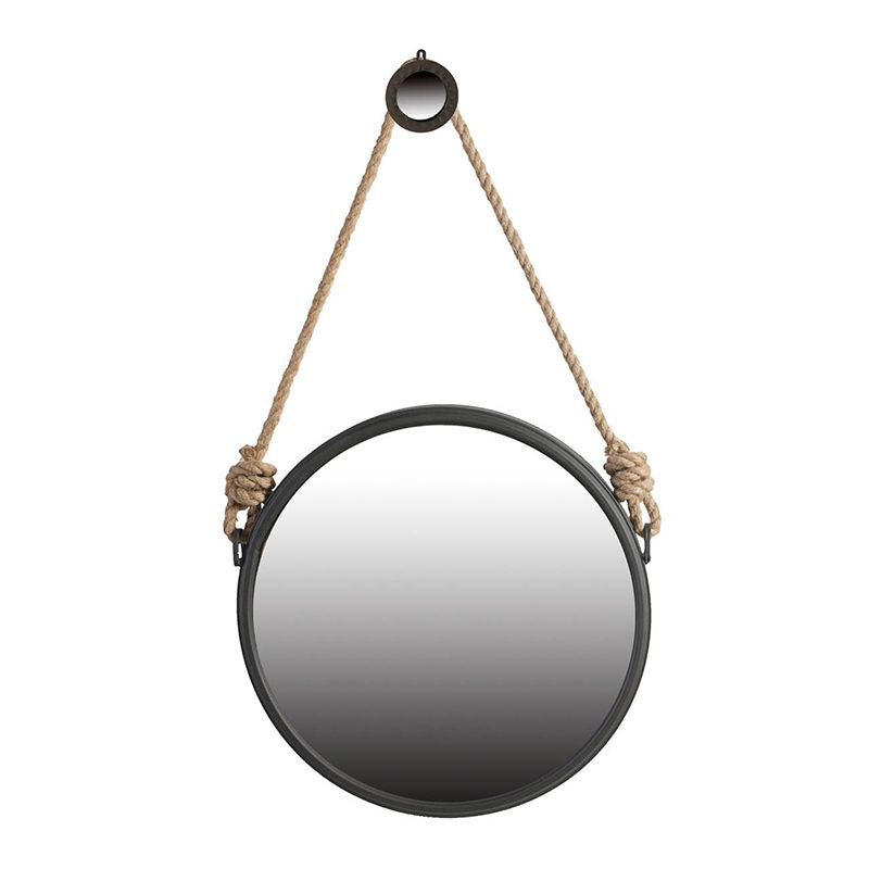 Buy farmhouse furniture Contemporary 19.5" Grey Round Metal Mirror - Cleveland Style with Rope Strap for Entryway & Bathroom - Modern Cottage Farmhouse Furniture