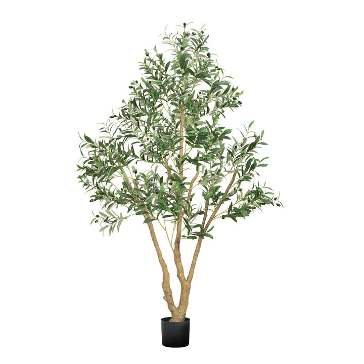 Buy farmhouse furniture 6FT Artificial Olive Tree with Black Pot, Tall Fake Tree with Natural Wood Trunk &amp; Realistic Green Leaves and Fruits, Indoor Faux Plant for Home, Office, Living Room, Corner Decor - Modern Cottage Farmhouse Furniture