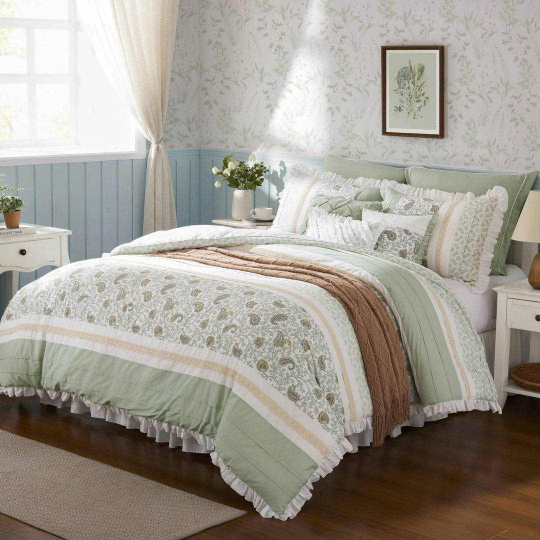 Buy farmhouse furniture 9 Piece Cotton Percale Comforter Set King - Modern Cottage Farmhouse Furniture