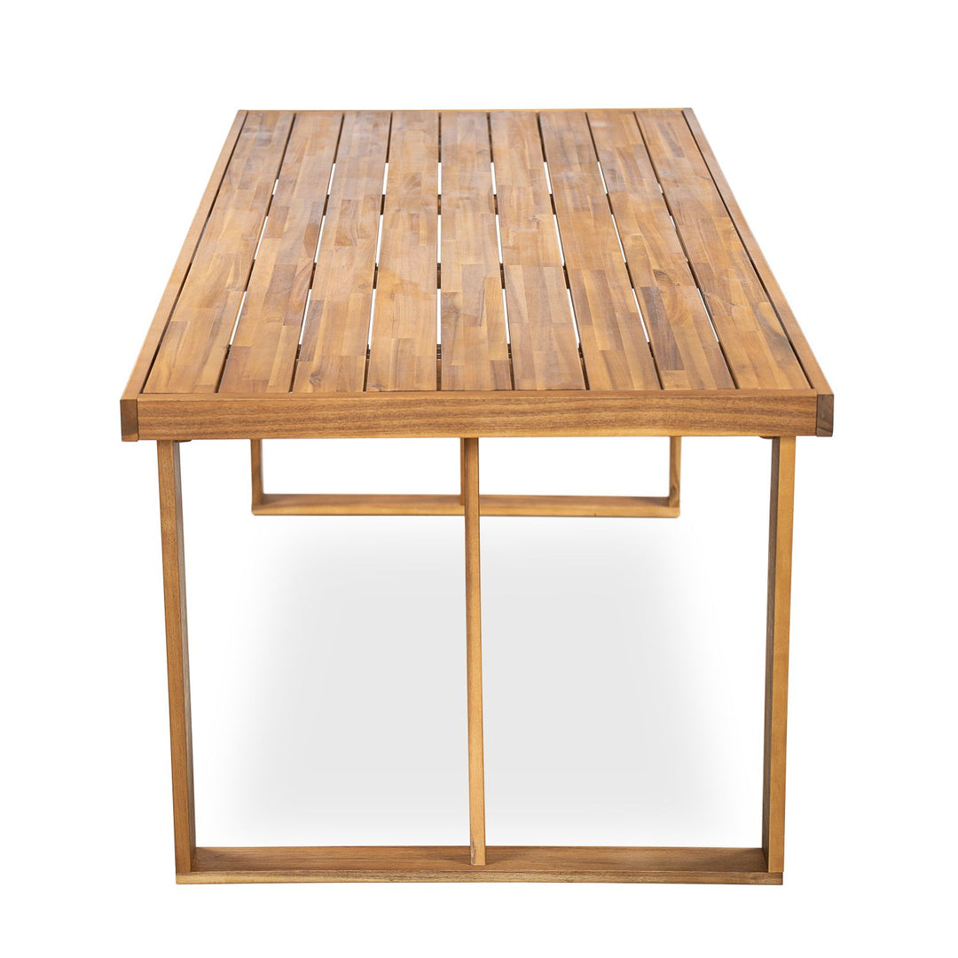 Buy farmhouse furniture Acacia Wood Outdoor Dining Set for 6 | Teak Finish Table & Beige Mesh Chairs | 7-Piece Patio Set - Modern Cottage Farmhouse Furniture