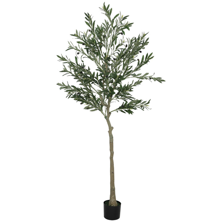 Buy farmhouse furniture 6ft Artificial Olive Tree in Pot with Silk Leaves, Fruits, Faux Tree, Indoor Fake Plant for Home - Modern Cottage Farmhouse Furniture