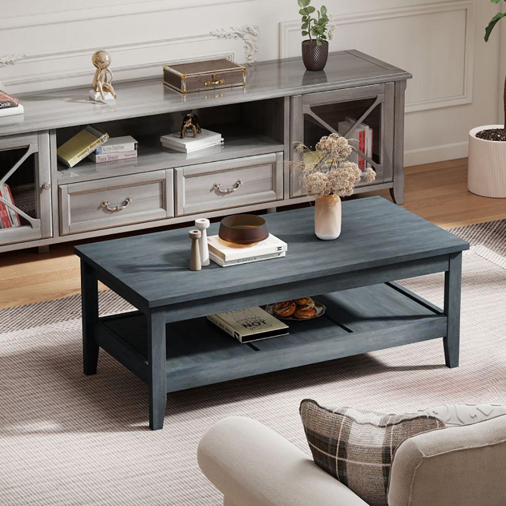 Buy farmhouse furniture Farmhouse Coffee Table Rustic Cocktail Center Table with Thickened Tabletop - Modern Cottage Farmhouse Furniture