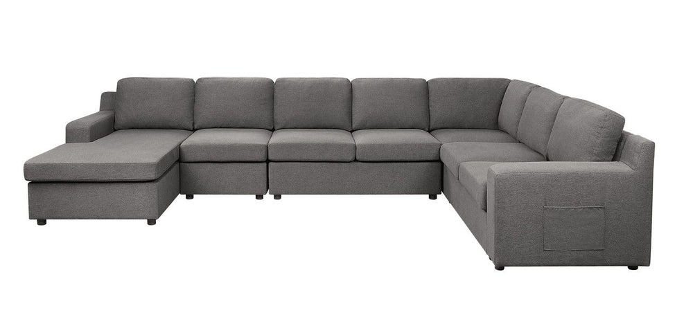 Buy farmhouse furniture Large Gray Linen 7-Seater U-Shape Farmhouse Sectional Sofa Couch - Modern Cottage Farmhouse Furniture