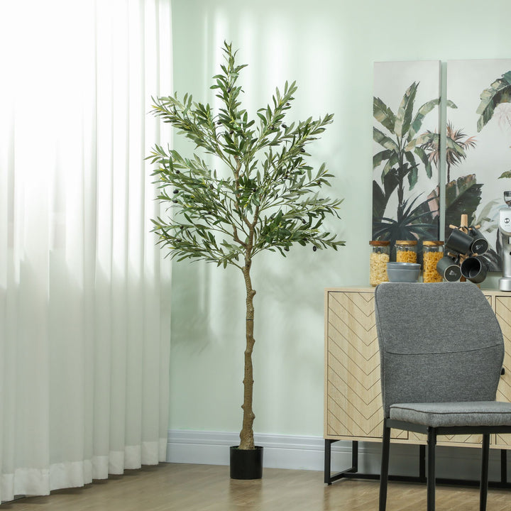 Buy farmhouse furniture 6ft Artificial Olive Tree in Pot with Silk Leaves, Fruits, Faux Tree, Indoor Fake Plant for Home - Modern Cottage Farmhouse Furniture