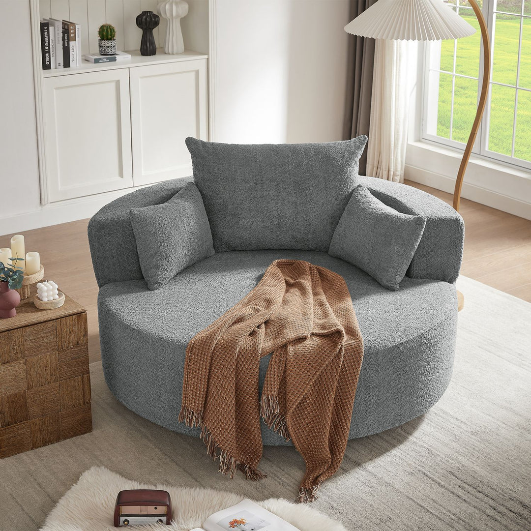 Buy farmhouse furniture Quiet Slate | Modern Gray Contemporary Swivel Circle Circular Sofa Accent Chair - Modern Cottage Farmhouse Furniture
