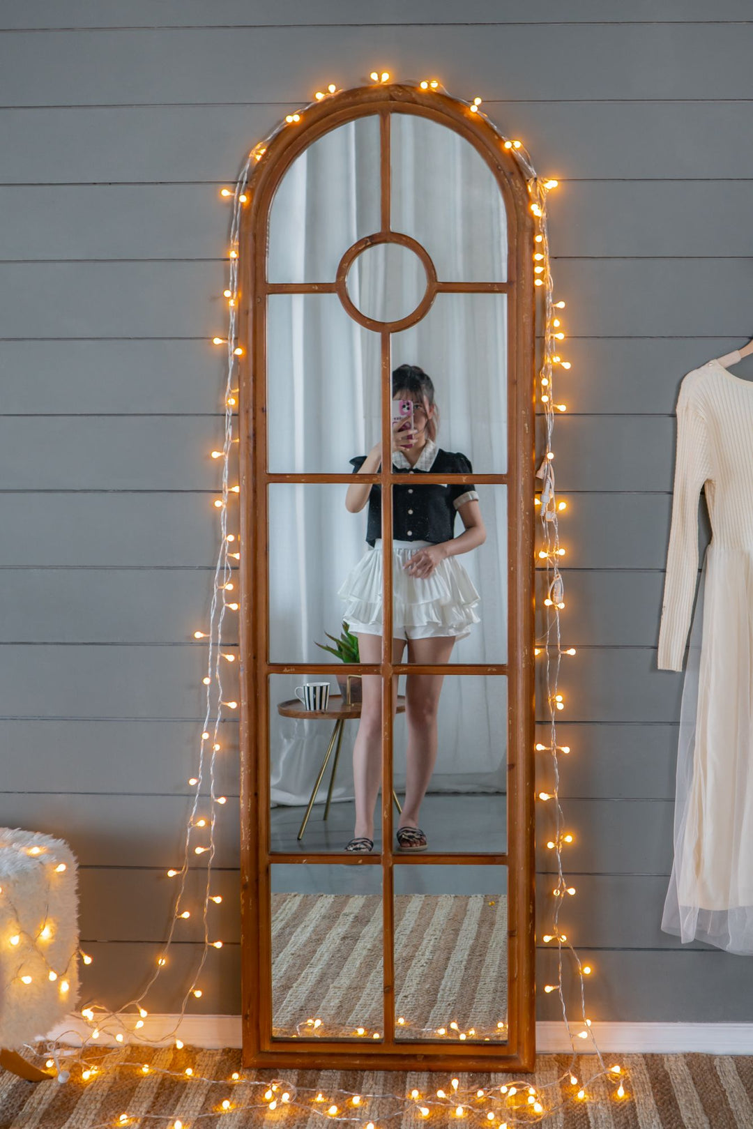 Buy farmhouse furniture Farmhouse Decorative Half-Round Elongated Mirror - Classic Window Design - Modern Cottage Farmhouse Furniture