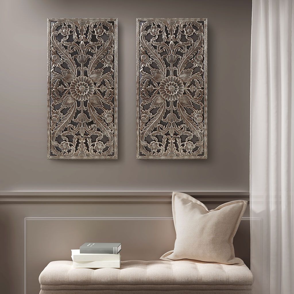 Buy farmhouse furniture Distressed Carved Wood 2-piece Wall Decor Set - Modern Cottage Farmhouse Furniture