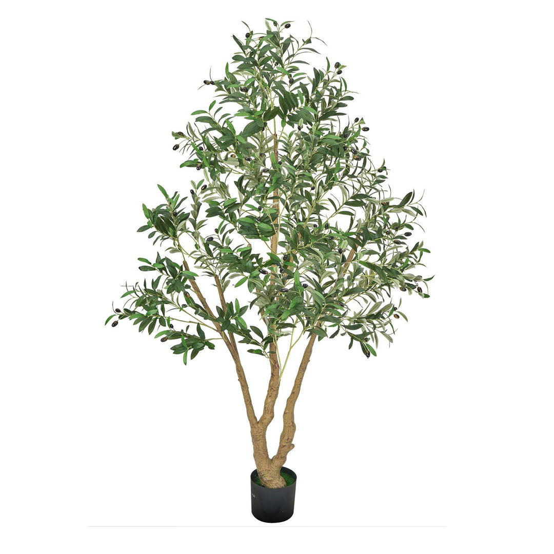 Buy farmhouse furniture 6FT Artificial Olive Tree with Black Pot, Tall Fake Tree with Natural Wood Trunk & Realistic Green Leaves and Fruits, Indoor Faux Plant for Home, Office, Living Room, Corner Decor - Modern Cottage Farmhouse Furniture