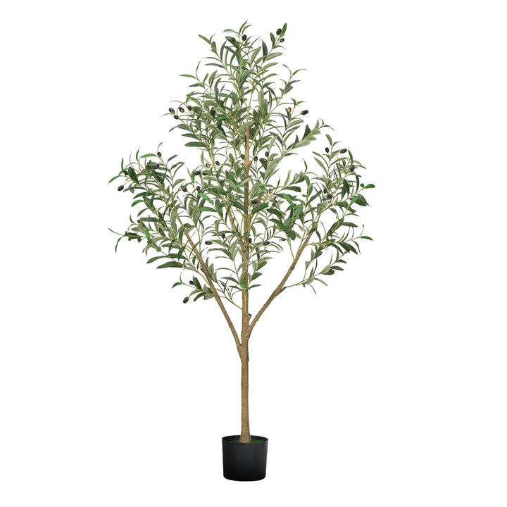 Buy farmhouse furniture 5FT Artificial Olive Tree with Black Pot, Tall Fake Tree with Natural Wood Trunk &amp; Realistic Green Leaves and Fruits, Indoor Faux Plant for Home, Office, Living Room, Corner Decor - Modern Cottage Farmhouse Furniture