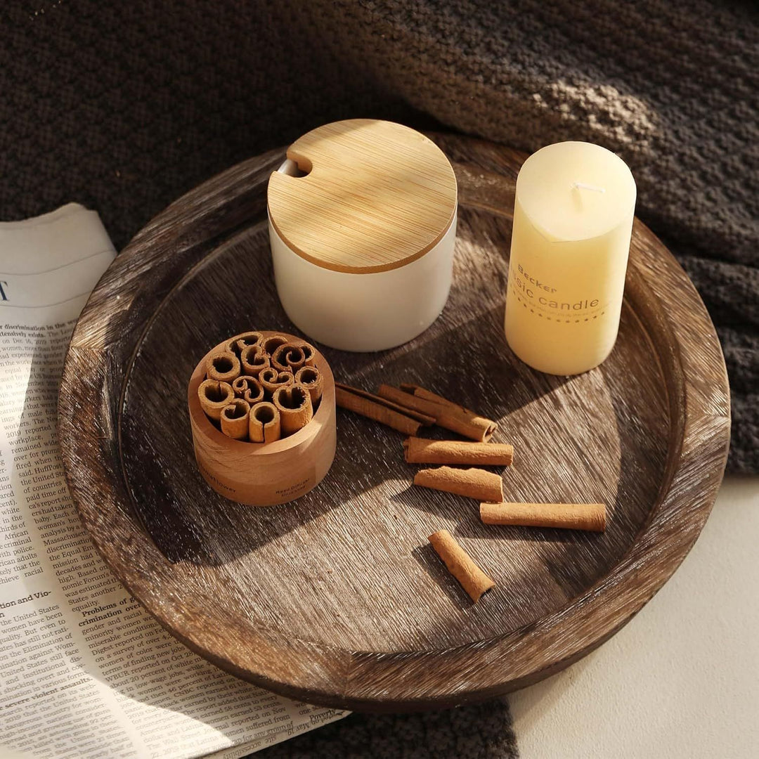 Buy farmhouse furniture Candle Plate Holder Tray: Round Wood Decorative Candle Plate Decor Farmhouse Table Centerpiece Rustic Wood Tealight Pillar Trays for Wedding Home Decor - Modern Cottage Farmhouse Furniture
