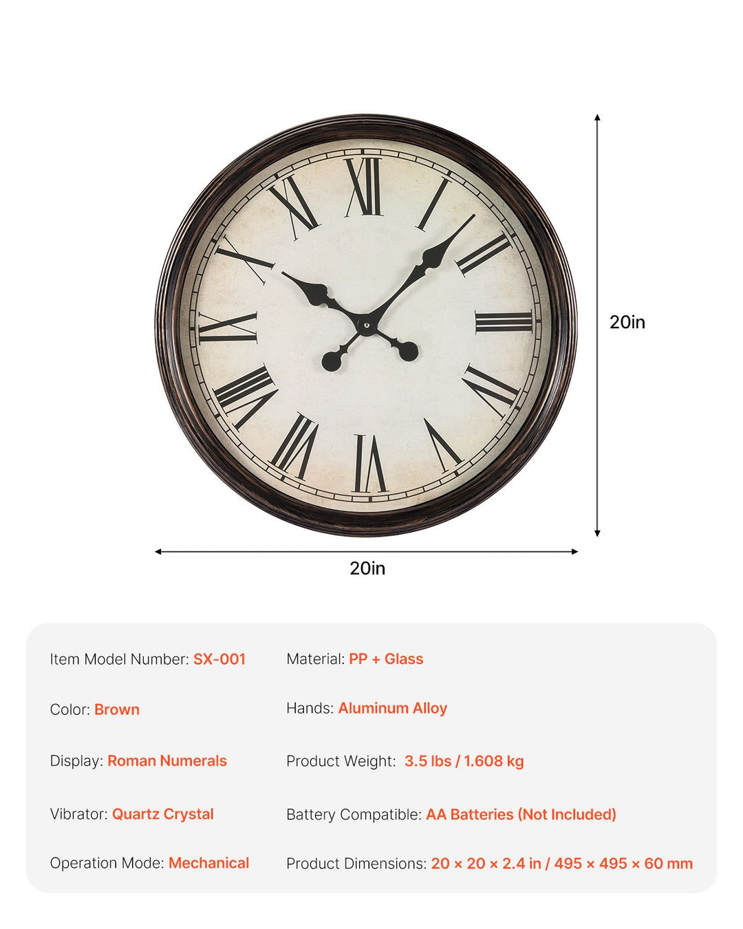 Buy farmhouse furniture 20 in Wall Clock Roman Numerals, Battery Operated Non Ticking Silent - Modern Cottage Farmhouse Furniture
