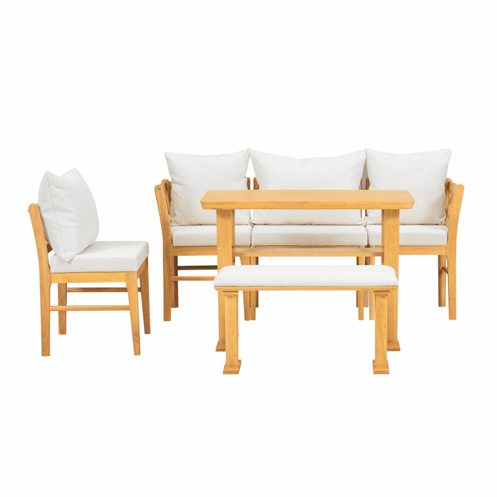Buy farmhouse furniture Small Farmhouse Solid Wood Kitchen Nook Dining Room Breakfast Nook Table Set for 6, Space Saving High Top Corner Dining Table with Bench and Chairs (6 Piece) - Modern Cottage Farmhouse Furniture