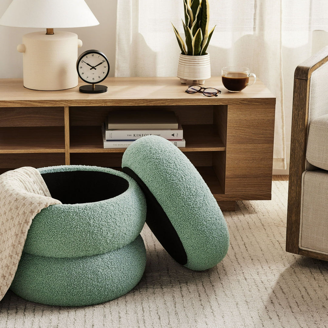 Buy farmhouse furniture Boucle Cloud Storage Ottoman, Sage - Modern Cottage Farmhouse Furniture