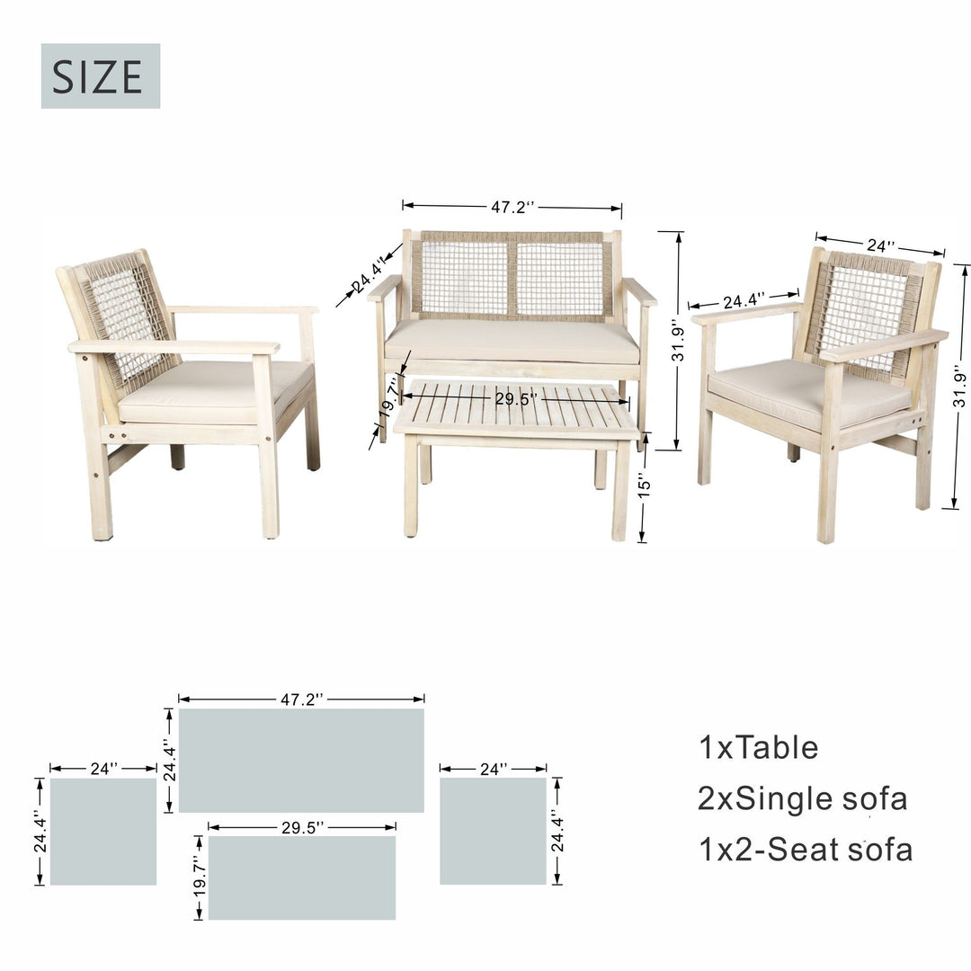 Buy farmhouse furniture Wicker 4-Piece Acacia Modern Cottage Farmhouse Wood Patio Set with Cushions - Modern Cottage Farmhouse Furniture
