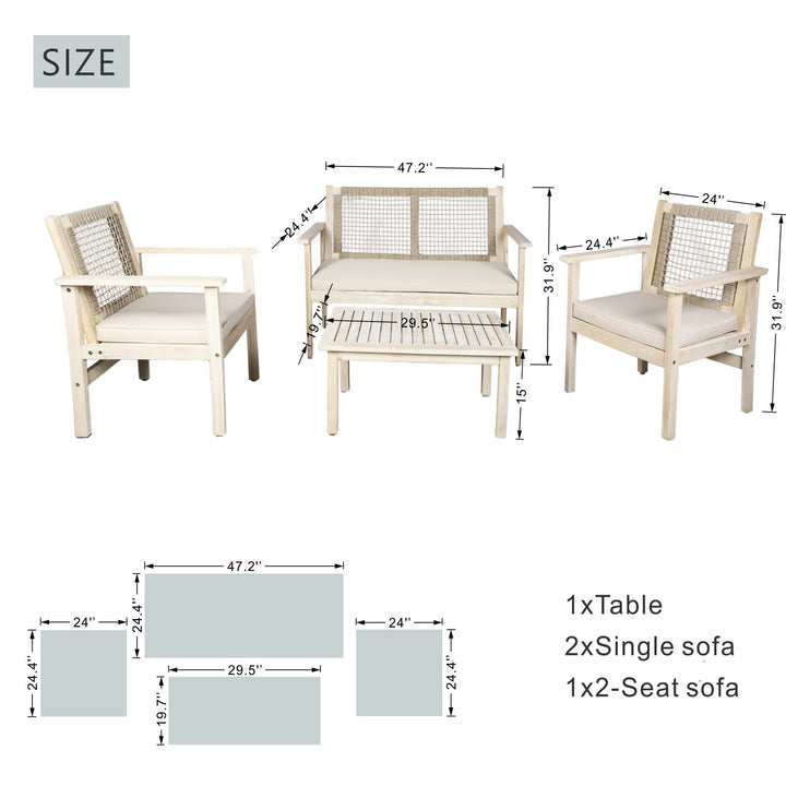 Buy farmhouse furniture Wicker 4-Piece Acacia Modern Cottage Farmhouse Wood Patio Set with Cushions - Modern Cottage Farmhouse Furniture