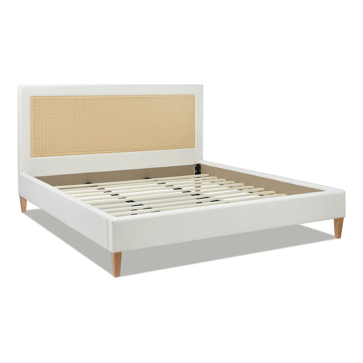 Buy farmhouse furniture Haley Upholstered Cane-Back Platform Bed, King, Antique White Polyester - Modern Cottage Farmhouse Furniture