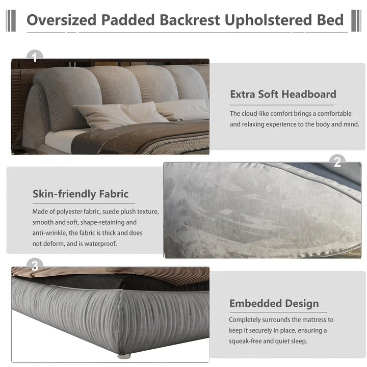 Buy farmhouse furniture King Size Luxury Upholstered Platform Bed with Oversized Padded Backrest and Solid Wood Frame,suitable for Multiple heights of mattresses,Grey(Old Sku:W1885S00007) - Modern Cottage Farmhouse Furniture
