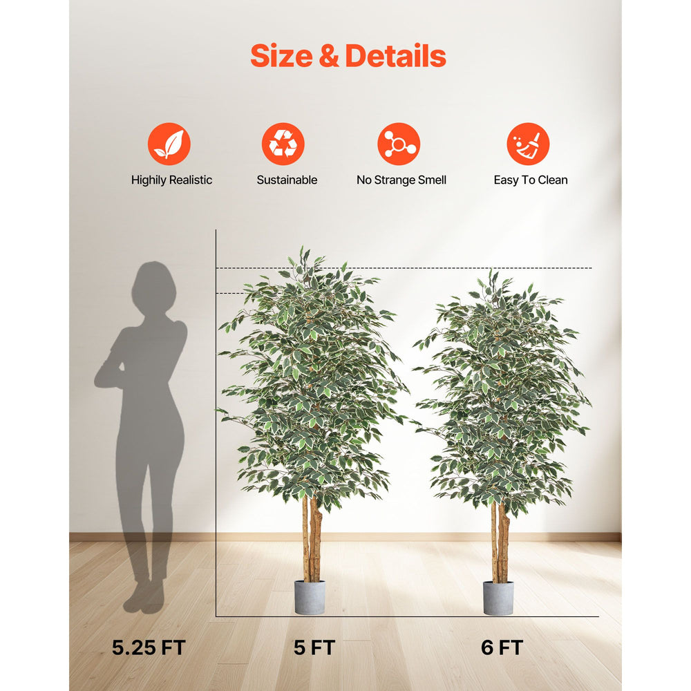 Buy farmhouse furniture 6FT Artificial Ficus Tree with Black Pot, Tall Faux Ficus Plant with Natural Wood Trunk and Realistic Green Leaves, Indoor Fake Silk Tree for Home, Office, Living Room, or Corner Décor - Modern Cottage Farmhouse Furniture