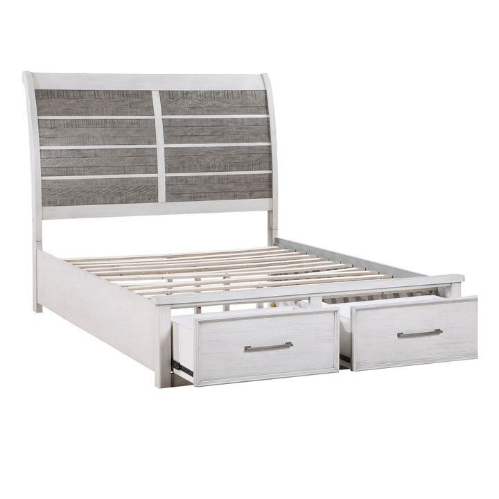 Buy farmhouse furniture Antique White and Gray Finish Queen Platform Bed with Footboard Storage Classic Design Wooden Furniture 1pc - Modern Cottage Farmhouse Furniture