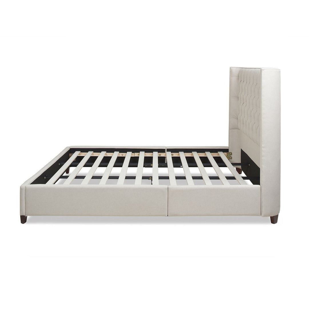 Buy farmhouse furniture Manhattan Shelter King Platform Bed Frame, Light Beige Linen - Modern Cottage Farmhouse Furniture