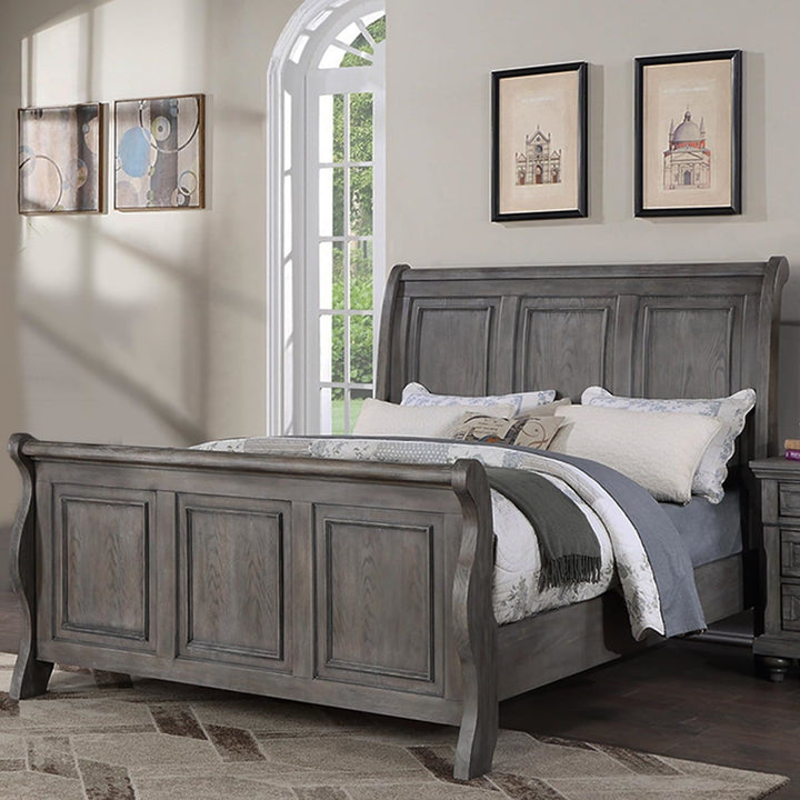 Buy farmhouse furniture Weathered Oak Farm | Grey Oak California King Size Farmhouse Bed - Modern Cottage Farmhouse Furniture