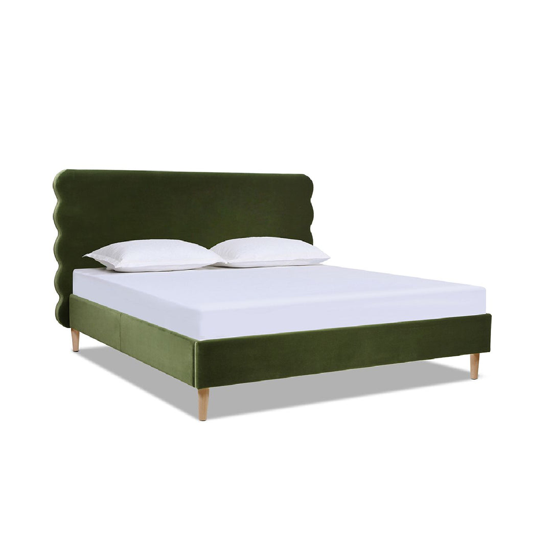 Buy farmhouse furniture Stockholm Modern Wavy Headboard Platform Bed, King, Olive Green Performance Velvet - Modern Cottage Farmhouse Furniture