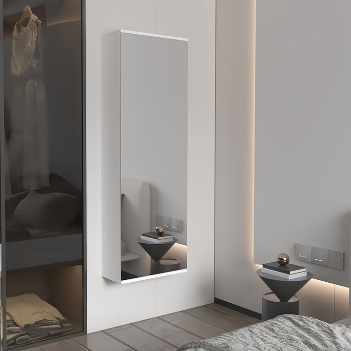 Buy farmhouse furniture Modern Connecticut Shoe Storage Rack with Mirror - Elegant Wall Mount Design for Five Shelves - Modern Cottage Farmhouse Furniture