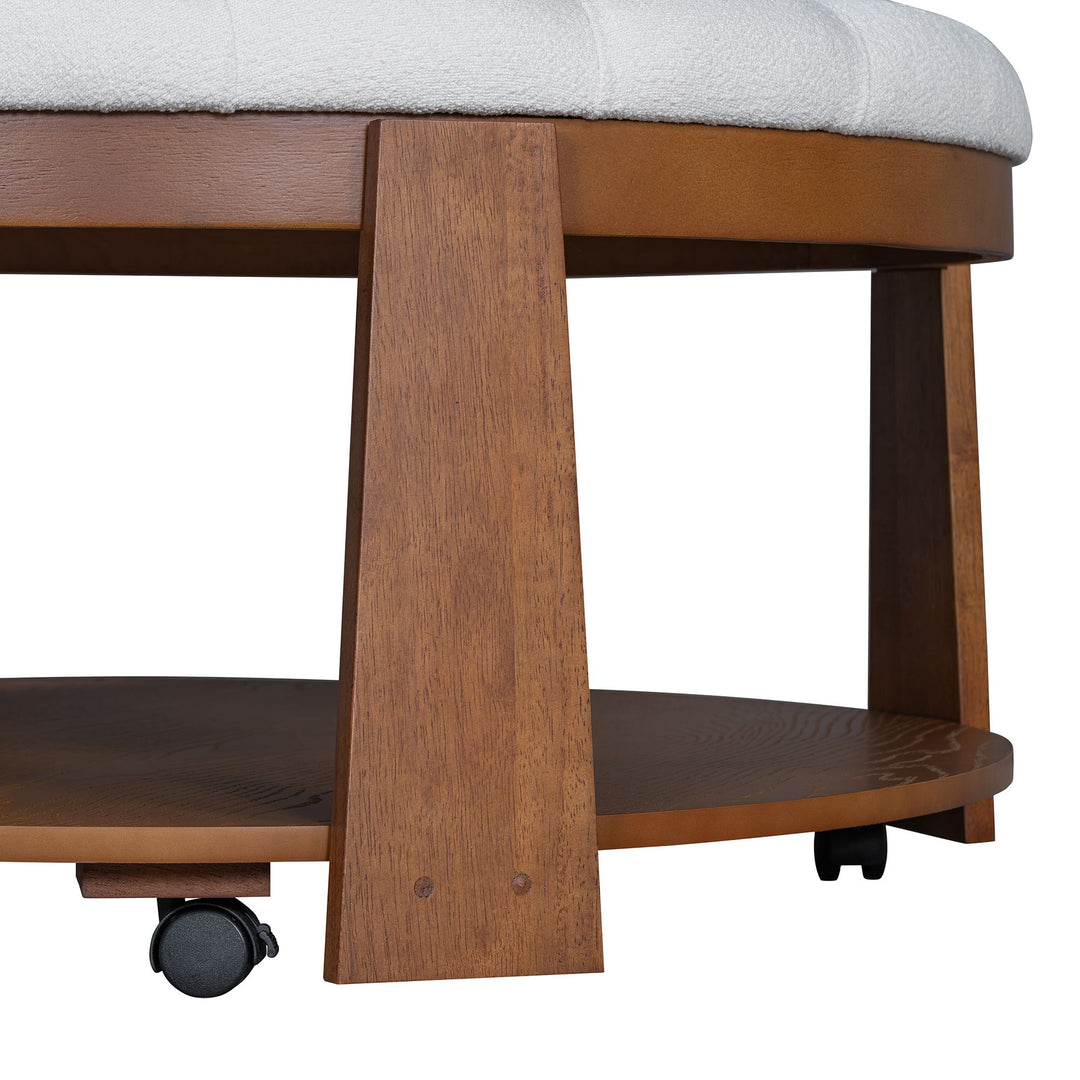 Buy farmhouse furniture Best Farmhouse Ottoman Coffee Table | Large Round 2-Tier Tufted Oversized Ottoman - Modern Cottage Farmhouse Furniture