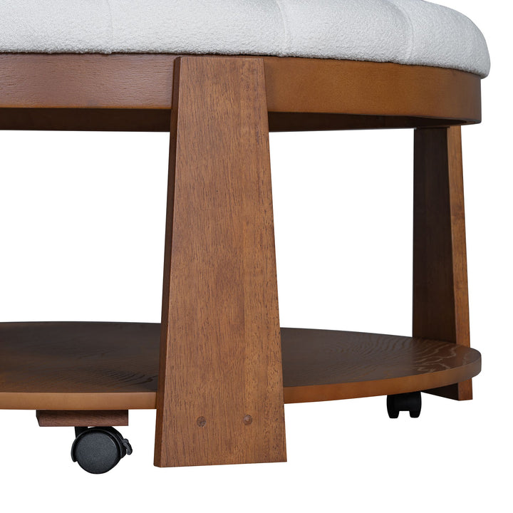 Buy farmhouse furniture Best Farmhouse Ottoman Coffee Table | Large Round 2-Tier Tufted Oversized Ottoman - Modern Cottage Farmhouse Furniture