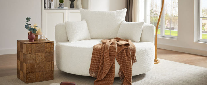 Buy farmhouse furniture Pearl Cottage | Modern White Contemporary Swivel Circle Circular Sofa Accent Chair - Modern Cottage Farmhouse Furniture