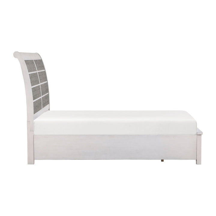 Buy farmhouse furniture Antique White and Gray Finish Queen Platform Bed with Footboard Storage Classic Design Wooden Furniture 1pc - Modern Cottage Farmhouse Furniture