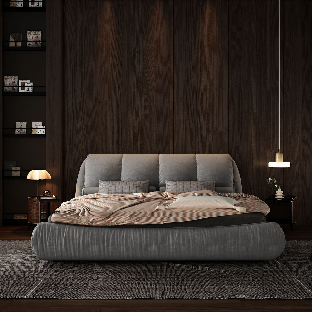 Buy farmhouse furniture King Size Luxury Upholstered Platform Bed with Oversized Padded Backrest and Solid Wood Frame,suitable for Multiple heights of mattresses,Grey(Old Sku:W1885S00007) - Modern Cottage Farmhouse Furniture