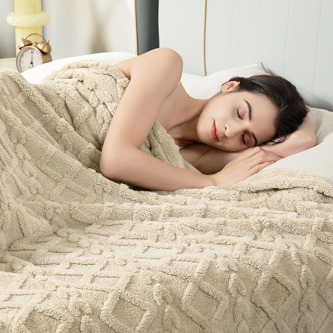 Buy farmhouse furniture Farmhouse Textured Beige Fleece Throw Blanket - Modern Cottage Farmhouse Furniture
