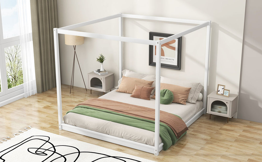 Buy farmhouse furniture King Size Canopy Platform Bed with Support Legs,White - Modern Cottage Farmhouse Furniture
