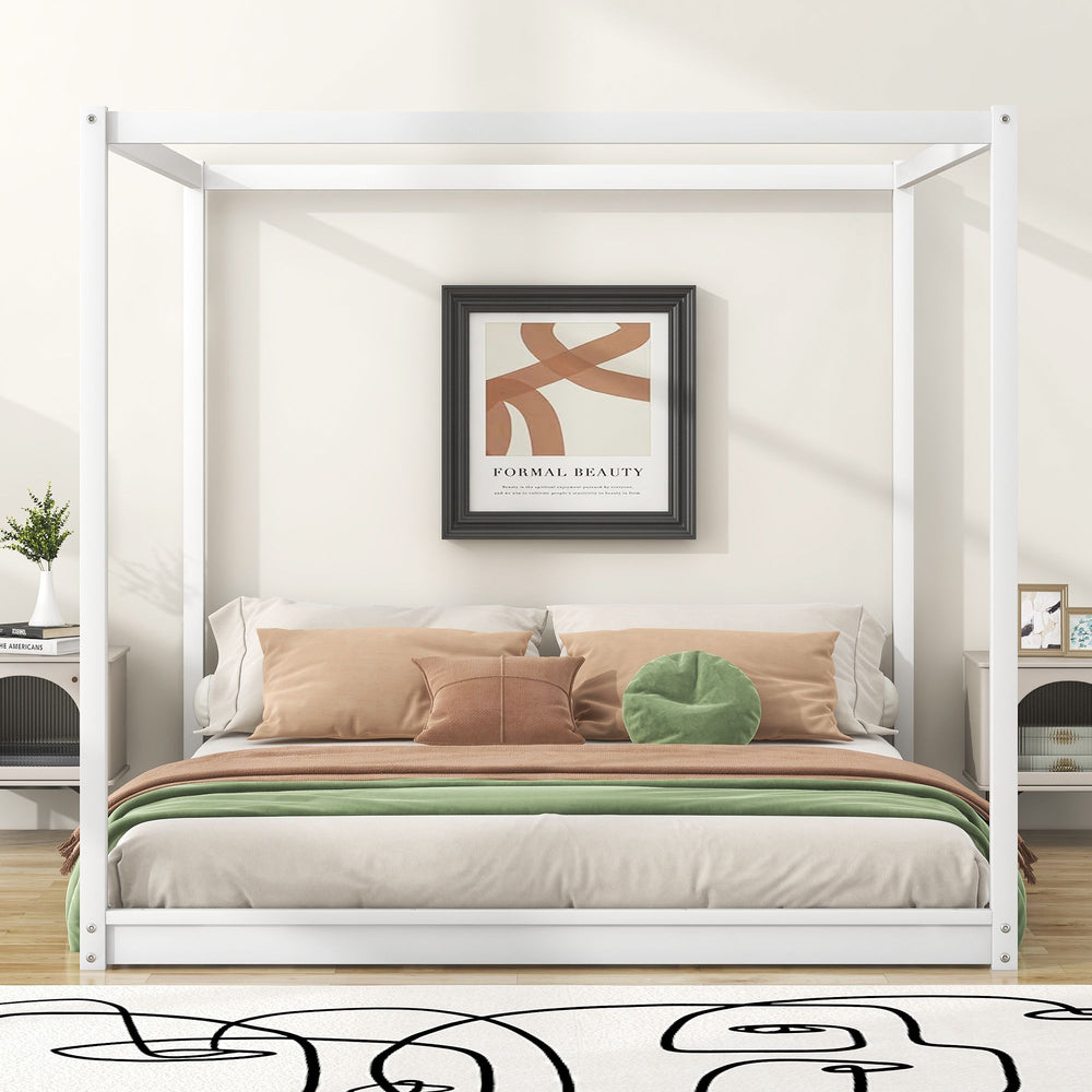 Buy farmhouse furniture King Size Canopy Platform Bed with Support Legs,White - Modern Cottage Farmhouse Furniture