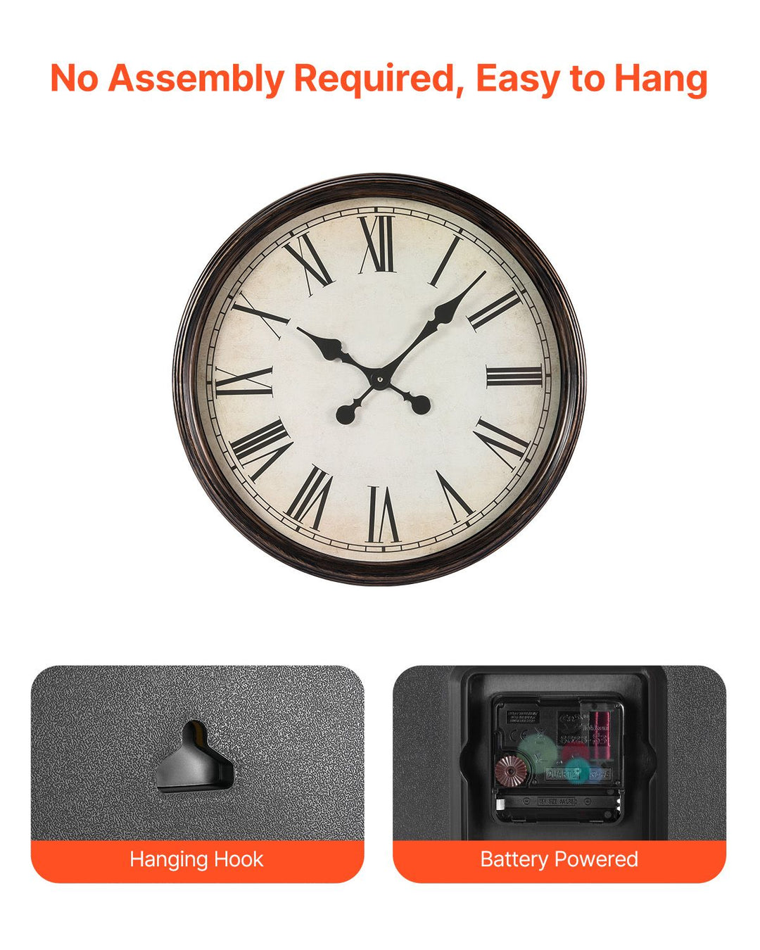 Buy farmhouse furniture 20 in Wall Clock Roman Numerals, Battery Operated Non Ticking Silent - Modern Cottage Farmhouse Furniture