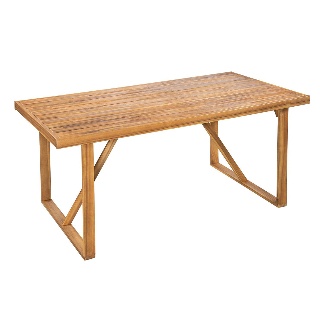 Buy farmhouse furniture Acacia Wood Outdoor Dining Set for 6 | Teak Finish Table & Beige Mesh Chairs | 7-Piece Patio Set - Modern Cottage Farmhouse Furniture