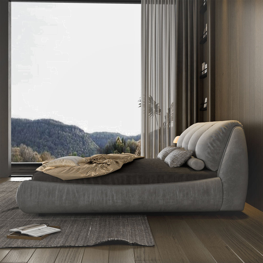 Buy farmhouse furniture King Size Luxury Upholstered Platform Bed with Oversized Padded Backrest and Solid Wood Frame,suitable for Multiple heights of mattresses,Grey(Old Sku:W1885S00007) - Modern Cottage Farmhouse Furniture